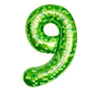 40 Inch Pixel Green Foil 9 Balloon Number for Boys Girls Birthday Decorations,Pixel Giant Helium Foil Number 9 Party Decorations Supplies for Kids' Video Game Birthday Anniversary Party