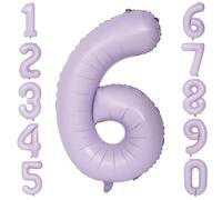 40 Inch Purple 6 Balloon, Light Purple Number 6 Balloons, Matte purple Large Foil Number Balloons 0-9, Birthday Wedding Anniversary Baby Show Party Decoration
