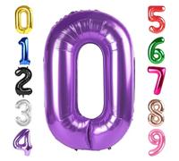 40 Inch Purple Number 0 Balloon, Giant Number 0 Balloons for 10th 20th 30th 40th Birthday Decorations, Party Supplies for Baby Boy Girl, Purple Party Decor