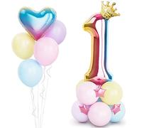 40 Inch Rainbow Gradient Number 1 Balloons with Crown and Star,Helium Foil Number Balloons for Girls and Boys 1st Birthday Decorations Unicorn Birthday Party Baby Shower Anniversary Decorations