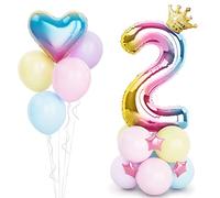 40 Inch Rainbow Gradient Number 2 Balloons with Crown and Star,Helium Foil Number Balloons for Girls and Boys 2nd Birthday Decorations Unicorn Birthday Party Baby Shower Anniversary Decorations