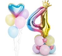 40 Inch Rainbow Gradient Number 4 Balloons with Crown and Star,Helium Foil Number Balloons for Girls and Boys 4th Birthday Decorations Unicorn Birthday Party Baby Shower Anniversary Decorations