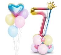 40 Inch Rainbow Gradient Number 7 Balloons with Crown and Star,Helium Foil Number Balloons for Girls and Boys 7th Birthday Decorations Unicorn Birthday Party Baby Shower Anniversary Decorations