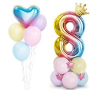 40 Inch Rainbow Gradient Number 8 Balloons with Crown and Star,Helium Foil Number Balloons for Girls and Boys 8th Birthday Decorations Unicorn Birthday Party Baby Shower Anniversary Decorations