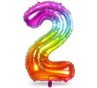 40 Inch Rainbow Number 2 Balloon for 2nd Birthday Decoration, Large Self Inflating Foil Number Balloons 0-9 for Boys Girls, Digit 1 Helium Balloons for Women 20th Anniversary Carnival Party Supplies