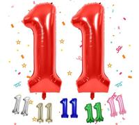 40 Inch Red 11 Balloon, Giant Large Number 11 Balloon, Digit 11 Helium Balloons, Big Mylar Number 11 Foil Balloons for Boy Girl 11th Birthday Party Supplies Graduations New Year Eve Decorations