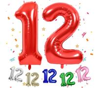 40 Inch Red 12 Balloon, Giant Large Number 12 Balloon, Digit 12 Helium Balloons, Big Mylar Number 12 Foil Balloons for Boy Girl 12th Birthday Party Supplies Graduations New Year Eve Decorations