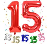 40 Inch Red 15 Balloon, Giant Large Number 15 Balloon, Digit 15 Helium Balloons, Big Mylar Number 15 Foil Balloons for Boy Girl 15th Birthday Party Supplies Graduations New Year Eve Decorations