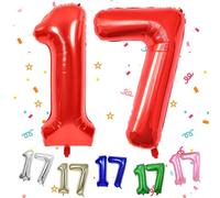 40 Inch Red 17 Balloon, Giant Large Number 17 Balloon, Digit 17 Helium Balloons, Big Mylar Number 17 Foil Balloons for Boy Girl 17th Birthday Party Supplies Graduations New Year Eve Decorations