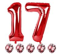 40 Inch Red Number 1 Helium Balloons with Confetti, 17 Digit Balloons - 71st Anniversary Party Decorations