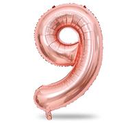 40 Inch Rose Gold Large Numbers 0-9 Self Inflating Foil Balloon for 9th Birthday, Girls and Women Party Anniversary Graduation Supplies Decorations