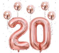 40 Inch Rose Gold Number 20 Balloons, Foil Self Inflating Giant Helium Number 2 & 0 Balloons with Confetti Balloons for Women Girls 20th 2nd Birthday Party Decor Anniversary Decorations Supplies