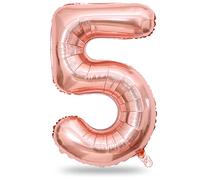 40 Inch Rose Gold Number 5 Self Inflating Helium Balloon - Large Foil Mylar Digits 0-9 for 5th Birthday Party, Women Anniversary Supplies Decorations