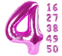 40 Inch Rose Purple Large Balloon Number 4 Balloon,Jumbo Mylar Foil Helium Balloon for 4 14 24 34 45 54 Birthday Digital Balloons for Birthday Party,Wedding Anniversary Party Decorations
