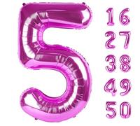 40 Inch Rose Purple Large Balloon Number 5 Balloon,Jumbo Mylar Foil Helium Balloon for 5 15 25 35 45 55 Birthday Digital Balloons for Birthday Party,Wedding Anniversary Party Decorations