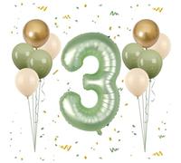 40 Inch Sage Green Number 3 Balloon, Olive Green 3rd Birthday Balloons, Retro Sand White Avocado Green Gold Latex Balloons Giant 3 Foil Balloon for Baby Boy Girl 3rd Birthday Jungle Party Decorations