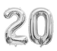 40 Inch Silver 20 Number Balloons,Silver 2 & 0 Foil Large Balloons,20 Big Digit Number Balloon for Girls Boys 20th Birthday Anniversary Decorations Graduation Party Supplies