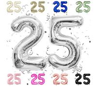 40 Inch Silver 25 Number Balloons,Silver 2 & 5 Foil Large Balloons,25 Big Digit Number Balloon for 25th 52nd for Girls Boys Men Women Birthday Anniversary Decorations Graduation Party Supplies