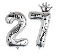 40 Inch Silver Foil Balloon Number 27,Crown 27th Birthday Party Decorative Balloons,Number Large Numbers Balloon 27,Girls Boys 27th Birthday Decoration Anniversary Wedding 27th Birthday Party Supplies