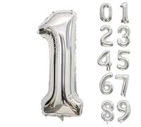 40 Inch Silver Foil Number Balloons 1, XXL Large Digits for Birthday, Wedding, Anniversary, New Year Decor, Photoshoot Props