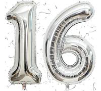 40 Inch Silver Large Numbers Balloons - 16, Foil Mylar Big Number Balloons for Birthday Party Anniversary Supplies Decorations