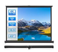 40 inch Small Projector Screen, Goldengrainv Retractable Pull Up Screen, Floor Projector Screen, 16:9 4K Portable Screen for Projector, Roll Down Movie Screen for Gaming Indoor, Mini White Screen