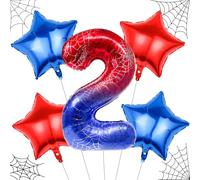 40 Inch Spider Theme Number 2 Balloons Set, Large Red Blue 2 Balloon Number 18 Inch Star Foil Balloons for Spider 2nd Party Birthday Decorations Spider Party Supplies