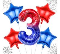 40 Inch Spider Theme Number 3 Balloons Set, Large Red Blue 3 Balloon Number 18 Inch Star Foil Balloons for Spider 3rd Party Birthday Decorations Spider Party Supplies