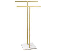 40 Inch Standing Towel Rack for Bathroom Floor Double-T Shape Bath Sheet Holder with Marble Design Base Towel Rack Freestanding Next to Tub or Shower Towel Holder Stand SUS304 Brushed Gold
