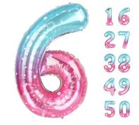 40 Inch Starry Balloon Number 6 Balloon,6 Foil Mylar Helium Large Digital Balloon Starry Birthday Numbers Jumbo Balloons 16th or 61st Anniversary Party Decorations Supplies