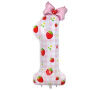 40 Inch Strawberry Number 1 Foil Balloon Berry First Birthday Decor Pink 1 Balloon with Bow Large Strawberry One Balloons for 1st Birthday Decorations Girl Baby Shower Strawberry Party Decor Supplie