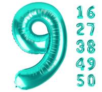 40 Inch Teal Balloon Number 9,Jumbo Mylar Foil Helium Balloon for 9 19th 29th 39th 90th 99th Digital Balloons for Birthday Party,Wedding Anniversary Party Decorations