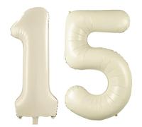 40 Inch White 15 Balloon, Cream White Number 15 Balloons, Beige Large Foil Number 51 Balloons, Birthday Wedding Anniversary Baby Show Party Decoration