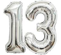 40 Inches Giant Number 13 Balloon Silver 13 Helium Balloons for Boys Girls 13th Birthday Party Graduation 31th Wedding Anniversary Decoration
