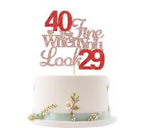 40 is Fine When You Look 29 Cake Topper, Cheers to 40 Party Decorations, Death to My 30s, 40 Anniversary Birthday Cake Decorations Supplies, Funny 40th Birthday Cake Decorations for Women