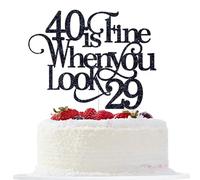 40 is Fine When You Look 29 Cake Topper, Happy 40th Birthday Cake Decor, 40 and Fabulous, Happy 40th Birthday Party Decorations, Black Glitter