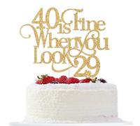 40 is Fine When You Look 29 Cake Topper, Happy 40th Birthday Cake Decor, 40 and Fabulous, Happy 40th Birthday Party Decorations, Gold Glitter
