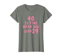 40 is Fine When You Look 29 Funny 40th Birthday T-Shirt, Women, Olive Heather, XX-Large