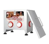 40 lbs 6 Port Galvanized Chicken Feeder with Adjustable Height,Locking Lid&Riveted Handles,Large Capacity Rainproof Automatic Chicken Feeders Silver