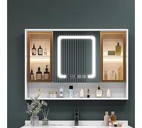 40" LED Bathroom Mirror Cabinet Rectangular Anti Fog Vanity Mirror with Shelf Recessed/Surface Installation Smart Defogging Modern Wall Mounted Medicine Cabinet