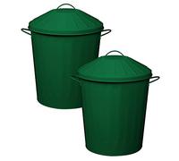 40 Litre Vintage Style Metal Tapered Dustbin & Lid - Set of 2 - Dark Green - 46cm (H) x 40cm (Dia)