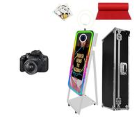 40" Magic Mirror Photo Booth with 21.5" Touch Screen, Portable Photo Booth Machine with RGB LED Fill Light & Flight Case for Weddings Parties Events (White, Photo Booth + Camera)