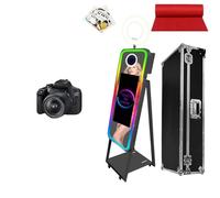 40" Magic Mirror Photo Booth with 21.5" Touch Screen, Portable Photo Booth Machine with RGB LED Fill Light & Flight Case for Weddings Parties Events (Black, Photo Booth + Camera)