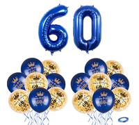 40" Navy Blue Number 60 Balloon & 16p 12" Happy 60th Birthday Balloons for Women Men Lady Birthday Decorations 60 Year,Foil Large Number Balloon Latex Digital Balloons for Him Her 60th Birthday Party