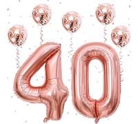 40 Number Balloons, 40 Inch Foil Rose Gold Number 4 & 0 Balloons, Large Helium Self Inflating Balloons with Confetti Balloons for Girls Women 40th 4th Birthday Party Anniversary Decorations Supplies