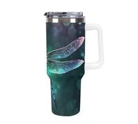 40 Oz Coffee Galaxy Animal Dragonfly Tumbler with Lids And Straws Leakproof Thermal Cup Double Vacuum Insulated Stainless Steel Sport Water Bottle Cup Travel Mug for Hot Cold Drinks- White Handle