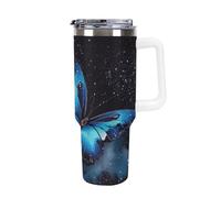 40 Oz Coffee Galaxy Blue Butterfly Tumbler with Lids And Straws Leakproof Thermal Cup Double Vacuum Insulated Stainless Steel Sport Water Bottle Cup Travel Mug for Hot Cold Drinks- White Handle
