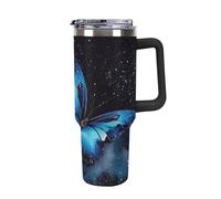 40 Oz Coffee Galaxy Blue Butterfly Tumbler with Lids And Straws Leakproof Thermal Cup Double Vacuum Insulated Stainless Steel Sport Water Bottle Cup Travel Mug for Hot Cold Drinks- Black Handle