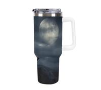 40 Oz Coffee Wolves In The Moonlight Tumbler with Lids And Straws Leakproof Thermal Cup Double Vacuum Insulated Stainless Steel Sport Water Bottle Cup Travel Mug for Hot Cold Drinks- White Handle