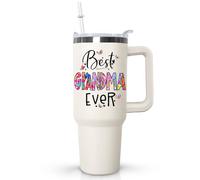 40 oz Grandma Tumbler with Handle Lid and Straw, Best Nana Ever Vacuum Insulated Travel Coffee Mug CupTumbler,Mothers Day Birthday Gifts for Grandma